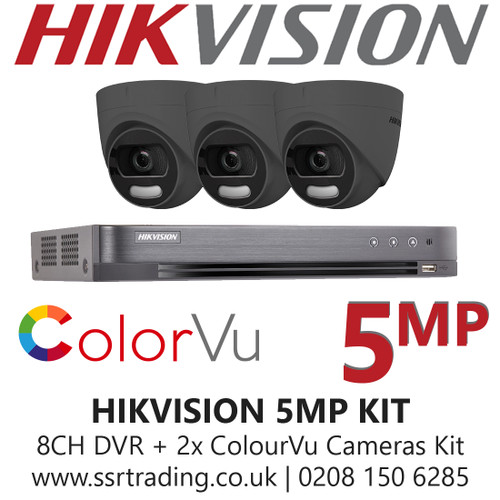 CCTV Kit Hikvision 5MP Balun Kit - 8CH DVR + 3x Grey ColourVu Turret Cameras