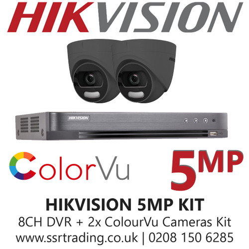 CCTV Kit Hikvision 5MP Balun Kit - 8CH DVR + 2x Grey ColourVu Turret Cameras