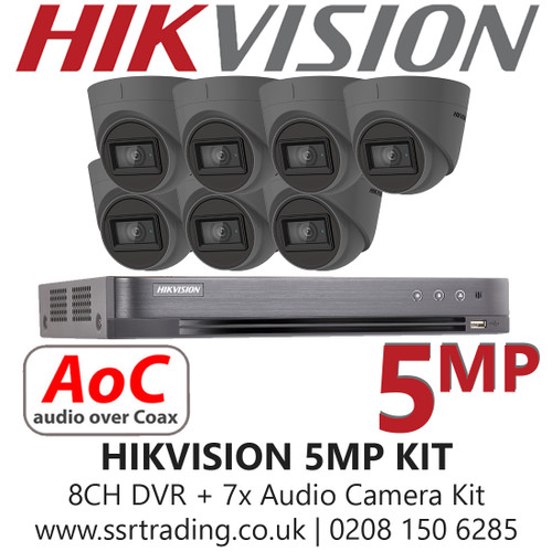 CCTV Kit Hikvision 5MP Balun Kit - 8CH DVR + 7x Grey Audio Turret Cameras