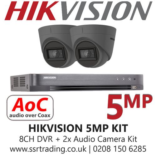 CCTV Camera Kit Hikvision 5MP Balun Kit - 8CH DVR + 2x Grey Audio Turret Cameras