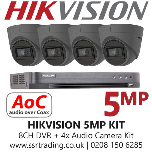 CCTV Kit Hikvision CCTV 5MP Balun Kit - 8CH DVR + 4x Grey Audio Turret Cameras