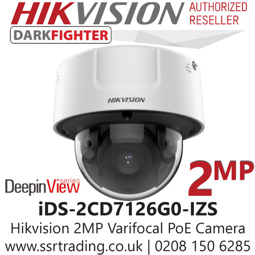 Hikvision 2MP 2.8-12mm Varifocal Lens Indoor DeepinView DarkFighter IP PoE Network Dome CCTV Camera, 30m IR Distance, IK10 Vandalproof,  140 dB WDR, H.265+ compression, Built-in micro SD/SDHC/SDXC slot -IDS-2CD7126G0-IZS(2.8 -12 mm) 