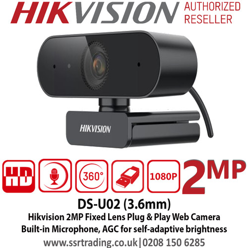 Hikvision 2MP 3.6mm Fixed Lens Web Camera, 24/7 Color Imaging, Built-in microphone, AGC for self-adaptive brightness - DS-U02