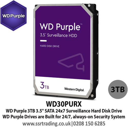 3TB WD Purple SATA Surveillance 24x7 Storage Hard Drive 3.5" - WD30PURX