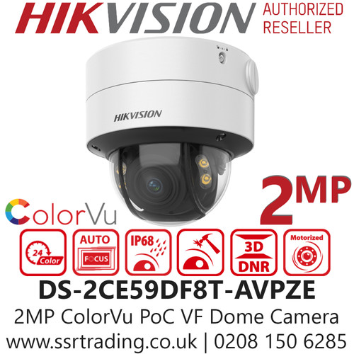 Hikvision 2 MP ColorVu Vandal PoC Motorized Varifocal Dome CCTV Camera DS-2CE59DF8T-AVPZE  (2.8 - 12mm )