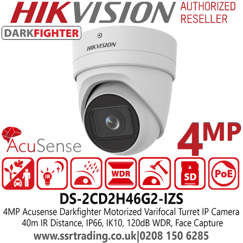 Hikvision DS-2CD2H46G2-IZS 4 MP AcuSense Powered-by-DarkFighter Motorized Varifocal Turret Network Camera