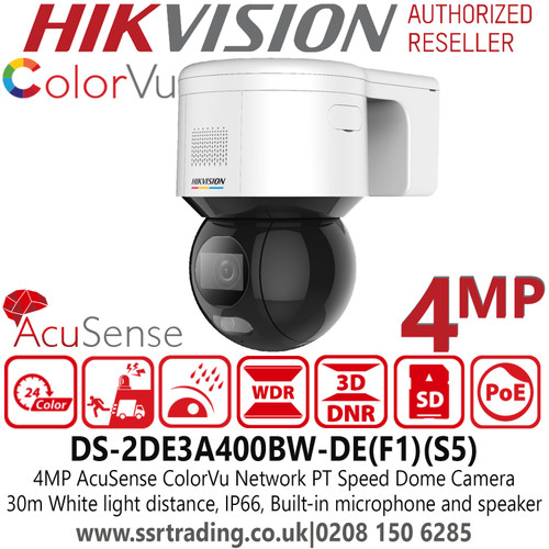 Hikvision 4MP 4mm Fixed Lens AcuSense Colour PT IP PoE Network CCTV Camera, 30m White light range -DS-2DE3A400BW-DE(F1)(S5)