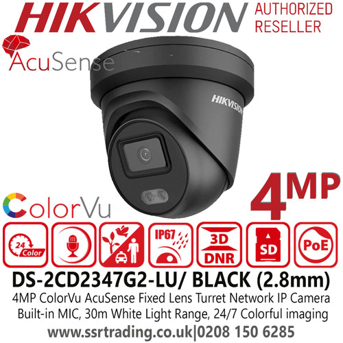 Hikvision ColorVu AcuSense 30m White Light Range 24/7 Colorful imaging Outdoor Turret Network PoE Camera with Built-in microphone - DS-2CD2347G2-LU/B