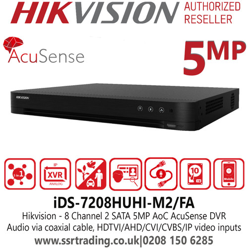 Hikvision 8 Channel 8Ch DVR 5 MP 2 x SATA AcuSense Audio via coaxial cable DVR - iDS-7208HUHI-M2/FA