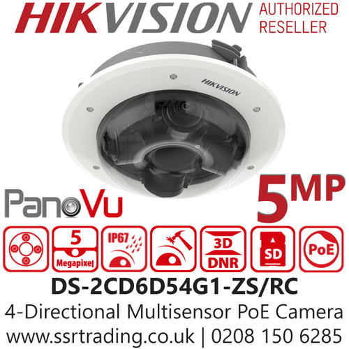 Hikvision 5MP Quad-Directional Varifocal PanoVu Network Camera - DS-2CD6D54G1-ZS/RC