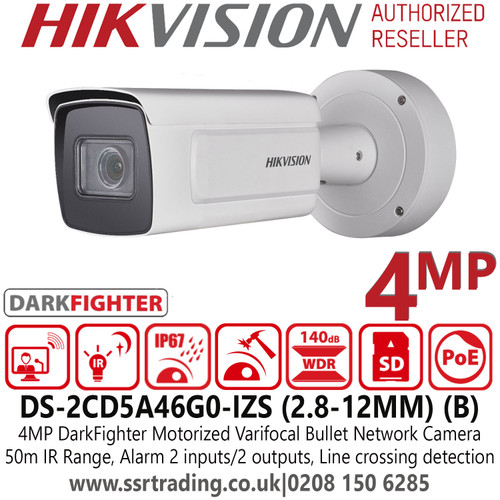 Hikvision DS-2CD5A46G0-IZS (B) 4MP DarkFighter 2.8-12mm Motorized Varifocal Lens Outdoor Bullet Network Camera with 50m IR Range