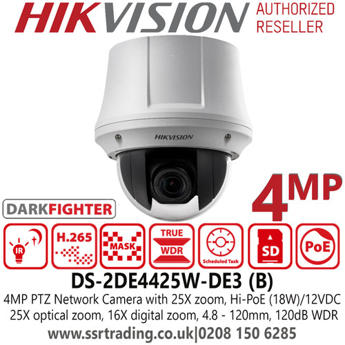 Hikvision DS-2DE4425W-DE3(B) 4MP DarkFighter PTZ Network Camera with 25X zoom 