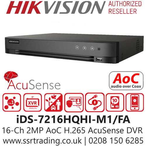 Hikvision 16 Channel 2MP AcuSense AoC (Audio via coaxial cable) H.265 Compression 1 SATA 16Ch DVR iDS-7216HQHI-M1/FA