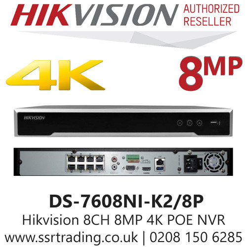 Hikvision 8 Channel 8MP 8 PoE 2 SATA 4K 4Ch NVR DS-7608NI-K2/8P