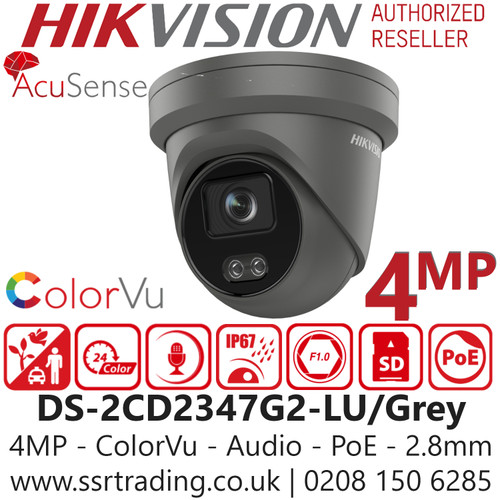 Hikvision 4MP PoE Turret Camera-DS-2CD2347G2-LU/Grey (2.8mm)