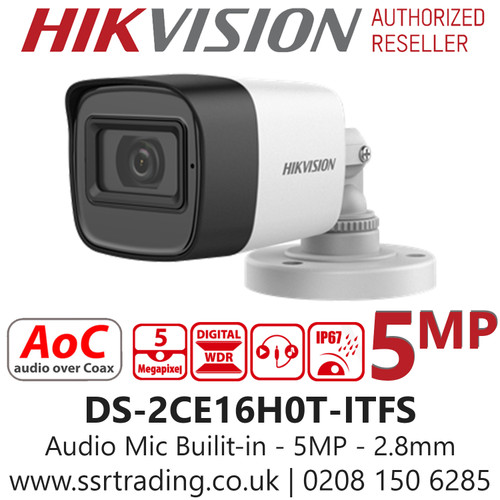 Hikvision 5MP 2.8mm Lens Built-in Mic AoC 30m IR Range EXIR Bullet Camera DS-2CE16H0T-ITFS