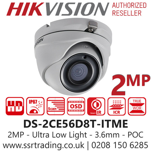 Hikvision 2MP 3.6mm Lens PoC Ultra Low Light 20m IR Range EXIR Turret Camera DS-2CE56D8T-ITME