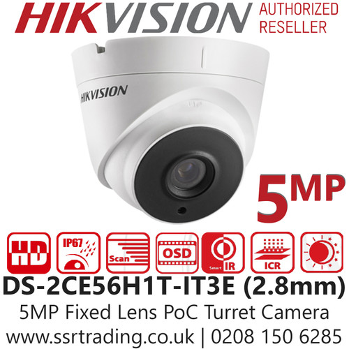 Hikvision 5MP 2.8mm Lens 40m IR Range PoC EXIR Turret Camera DS-2CE56H1T-IT3E