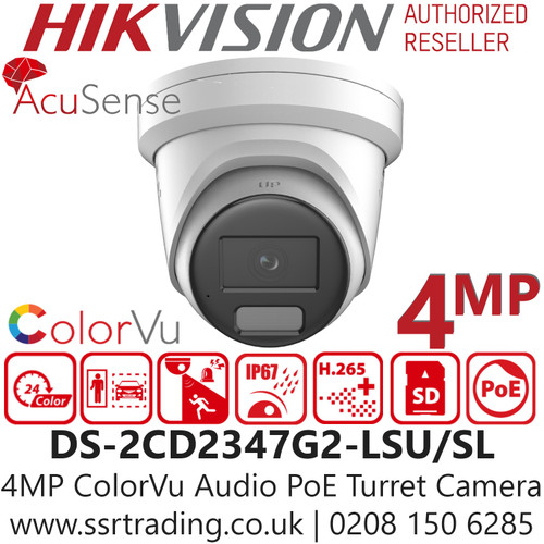 Hikvision 4MP ColorVu Strobe Light & Audible Warning Turret PoE Camera - Two way audio - DS-2CD2347G2-LSU/SL(2.8mm)