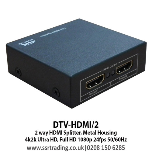 2 Way HDMI Splitter, Metal Housing  4k 2k Ultra HD, Full HD 1080p 24fps 50/60Hz - DTV-HDMI/2 