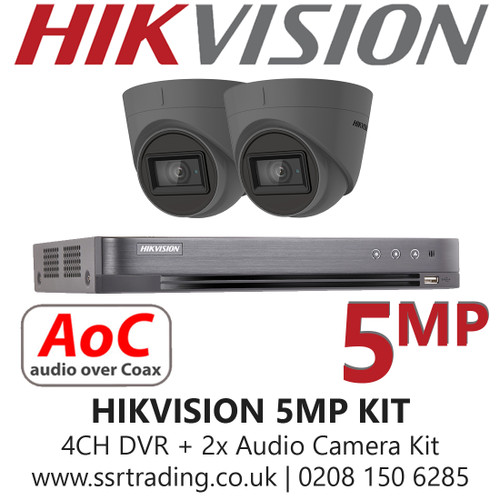 Hikvision 5MP Kit - 4CH DVR With 2x Grey Audio Turret Cameras