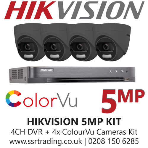 Hikvision 5MP Kit - 4CH DVR With 4x Grey ColorVu Turret Cameras