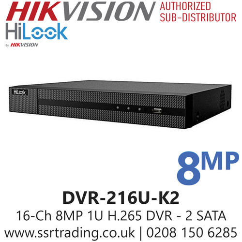 HiLook 16 Channel 8MP 2 SATA DVR - DVR-216U-K2 
