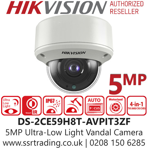 Hikvision 5MP Ultra Low Light Vandal Motorized Varifocal 4-in-1 Dome Camera - 60m IR Range - DS-2CE59H8T-AVPIT3ZF (2.7-13.5mm)