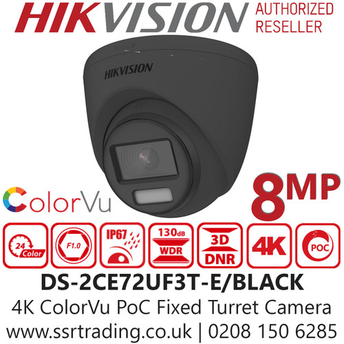 Hikvision 8MP ColorVu PoC Outdoor Black Turret Camera  - DS-2CE72UF3T-E(2.8mm)