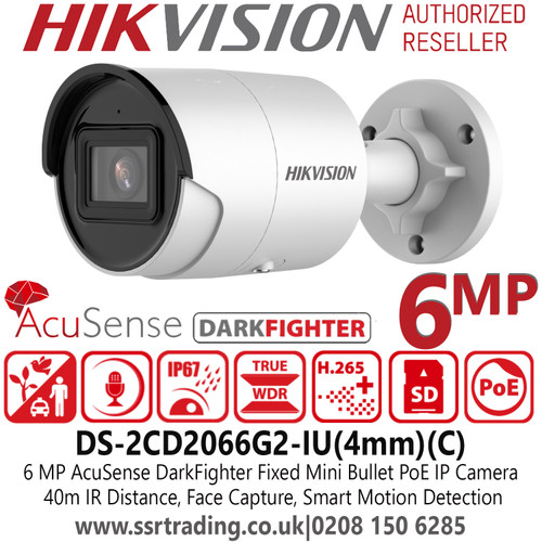 Hikvision AcuSense 6MP fixed lens Darkfighter Mini Bullet Camera with IR & Built in MIC PoE Camera - DS-2CD2066G2-IU (4mm)