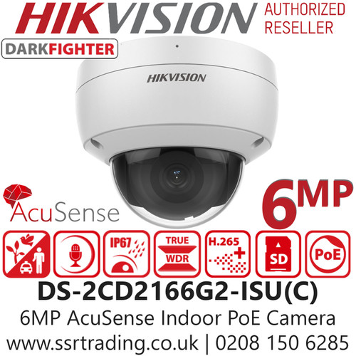 Hikvision 6MP AcuSense Darkfighter Indoor PoE IP Dome Camera - Built in MIC - DS-2CD2166G2-ISU (C) (2.8MM)