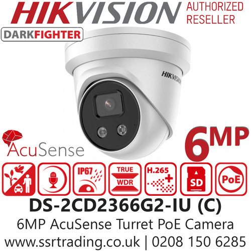 Hikvision 6MP AcuSense DarkFighter Fixed Lens Turret Network Camera - Built-in Microphone - DS-2CD2366G2-IU(2.8MM) (C ) 