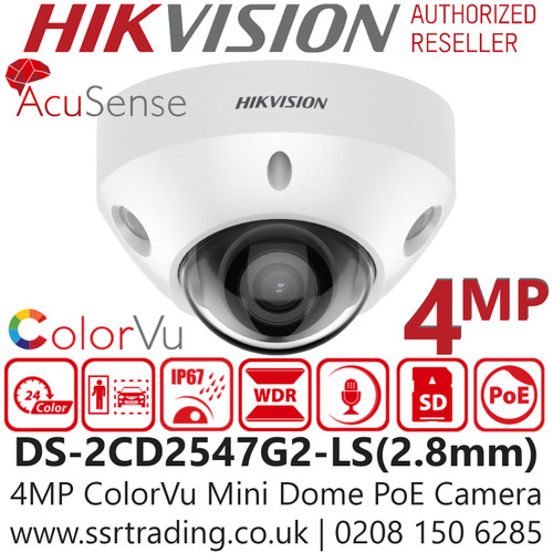 Hikvision 4MP ColorVu Mini Dome PoE IP Camera - DS-2CD2547G2-LS 