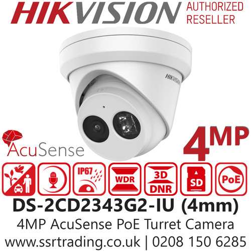 Hikvision 4MP AcuSense Audio Turret Network PoE Camera - 30m IR Range - Built in MIC - DS-2CD2343G2-IU (4mm)