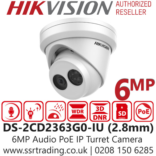 Hikvision DS-2CD2363G0-IU 6MP Audio Outdoor PoE IP Turret Camera - 2.8mm Lens - Built-in Mic