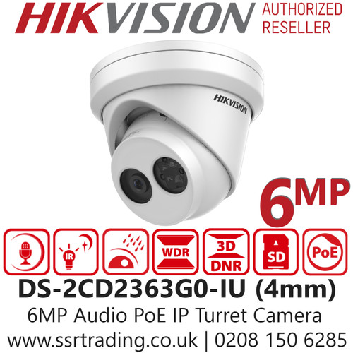Hikvision - 6MP Audio Outdoor PoE IP Turret Camera - 4mm Lens - Built-in Mic - DS-2CD2363G0-IU (4mm)