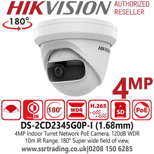 Hikvision DS-2CD2345G0P-I(1.68mm) 4MP 180° IP PoE Indoor Turret Camera - 1.68mm  Ultra Wide Angle Fixed Lens  - 10m IR Range 