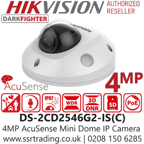 Hikvision 4MP IP PoE AcuSense DarkFighter Mini Dome Camera, 30m IR Range - Built in MIC - DS-2CD2546G2-IS(C) (2.8mm)