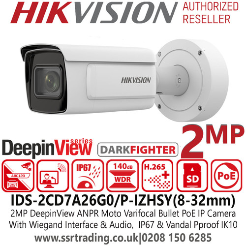 Hikvision IDS-2CD7A26G0/P-IZHSY (8-32mm) 2MP ANPR Motorized Varifocal PoE IP Camera with Wiegand Interface & Audio - 100m IR Range 