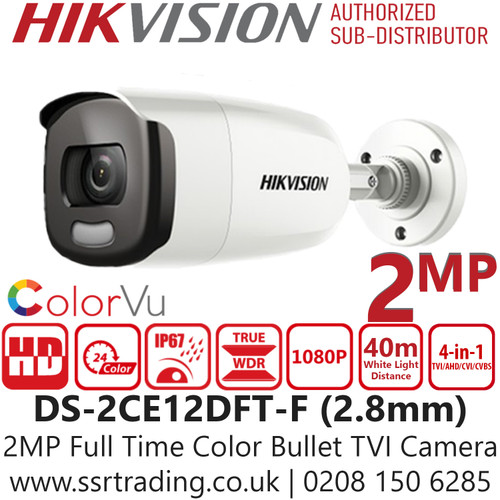Hikvision ColorVu  Outdoor Bullet Camera - 2MP - 4-in-1 - 2.8mm Lens - DS-2CE12DFT-F