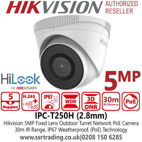 Hilook 5MP Outdoor IP PoE Turret 5MP CCTV Camera - 2.8mm Lens - IPC-T250H