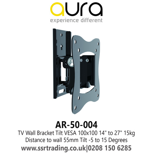 TV Wall Bracket Tilt VESA 100x100 14" to 27" 15kg Distance to wall 55mm Tilt -5 to 15 Degrees - AR-50-004
