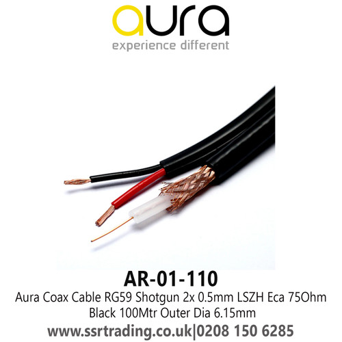CCTV Coax Cable RG59 Shotgun 2x 0.5mm LSZH Eca 75Ohm Black 100Mtr Outer Dia 6.15mm (AR-01-110 )