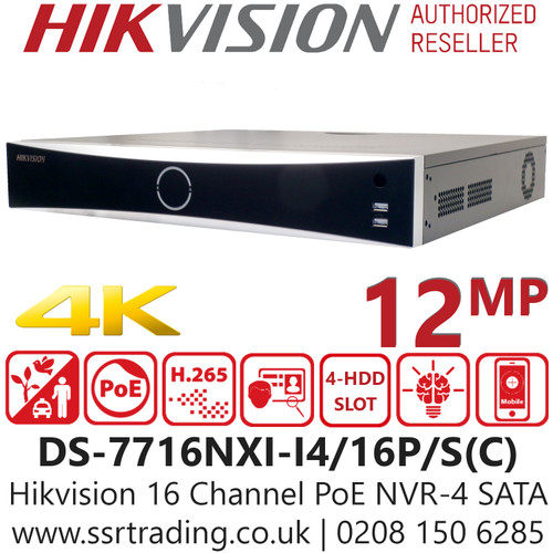 16 Channel NVR Hikvision DS-7716NXI-I4/16P/S(C) 16Ch 12MP PoE NVR -