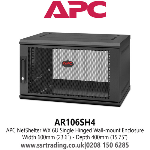 APC NetShelter WX 6U Single Hinged Wall-mount Enclosure 400mm Deep in Black Colour- AR106SH4