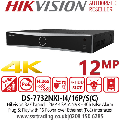 Hikvision 32 Channel NVR 16 PoE 4 SATA 32Ch AcuSense NVR - 4-Ch False Alarm - DS-7732NXI-I4/16P/S(C) 