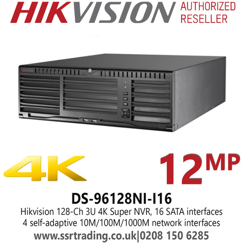 Hikvision 128 Channel 12MP 16 SATA 128Ch NVR - 2 HDMI (different source) And 1 VGA interfaces16 HDD Can Be Used For Continuous Video Recording - DS-96128NI-I16 