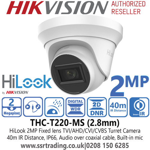 HiLook THC-T220-MS 2MP 2.8mm lens TVI/AHD/CVI/CVBS Turret Camera  40m IR Distance, IP66, Audio Over Coaxial Cable, Built-in Mic 