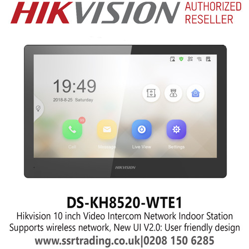 DS-KH8520-WTE1 Hikvision Video Indoor Station - Wi-Fi, Standard PoE/ 12 VDC - 10-inch Touch-Screen Indoor Station -  TF Card, Max 32G, Stores Messages and Pictures