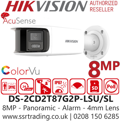 DS-2CD2T87G2P-LSU/SL Hikvision 8MP Outdoor AcuSense ColourVu Panoramic 4K IP PoE Bullet Camera with 4mm Fixed Lens - 40m White Light Range - Audible Warning and Strobe Light 